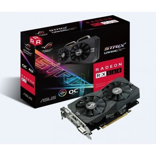 TARJETA DE VIDEO ASUS ROG-STRIX-RX560-O4G-EVO-GAMING AMD RADEON RX 560 GDDR5 4GB 128-bit DVI-Dx1 HDMIx1 DISPLAY PORTx1 RESOLUCI